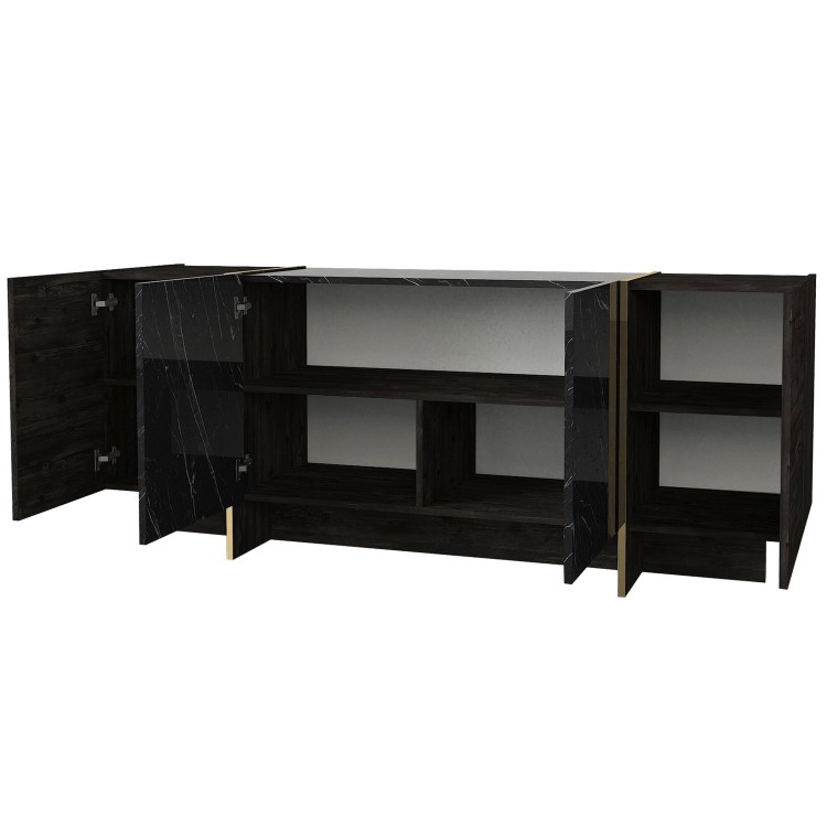 Black Marble Effect Sideboard with Gold Detailing