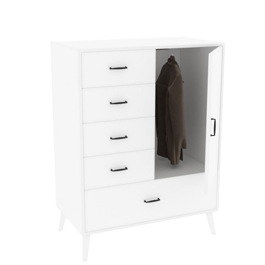 Large White Hall Cupboard with Drawers and Coat Rail