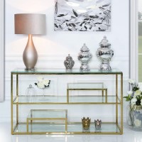 Gold Metal and Glass Console Table- Aurora Boutique Amelia