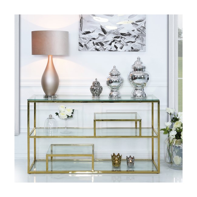 Gold Metal and Glass Console Table- Aurora Boutique Amelia