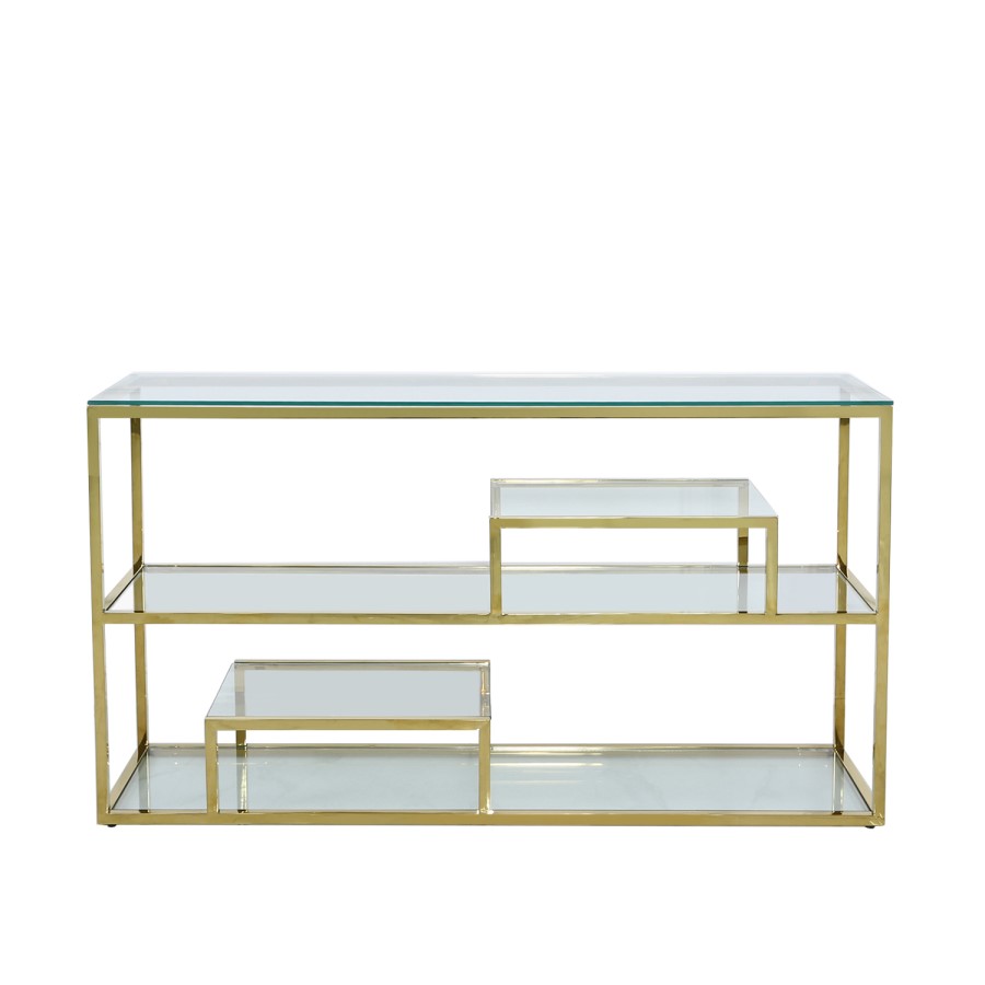 Gold Metal and Glass Console Table- Aurora Boutique Amelia
