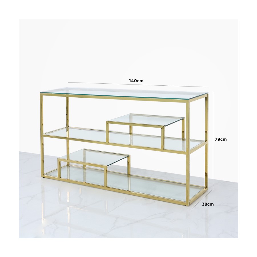 Gold Metal and Glass Console Table- Aurora Boutique Amelia