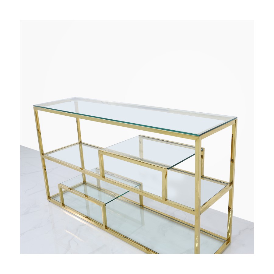 Gold Metal and Glass Console Table- Aurora Boutique Amelia
