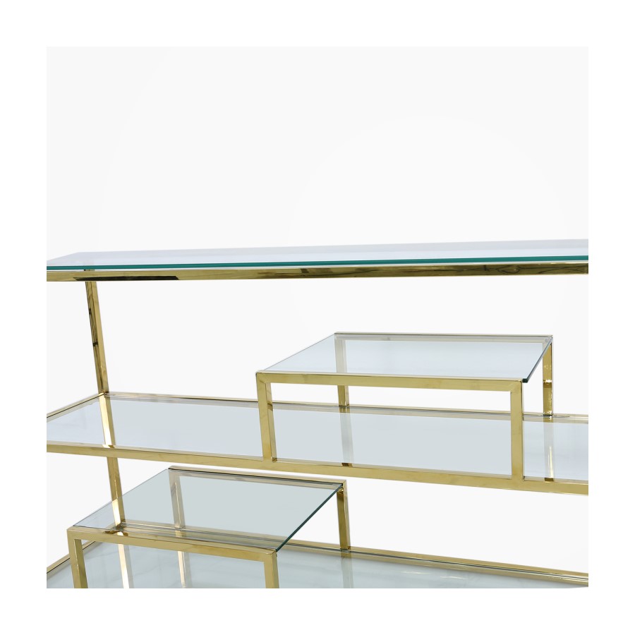 Gold Metal and Glass Console Table- Aurora Boutique Amelia