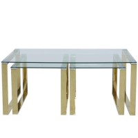 Rectangular Gold Glass Top Nest of 3 Tables - Amelia