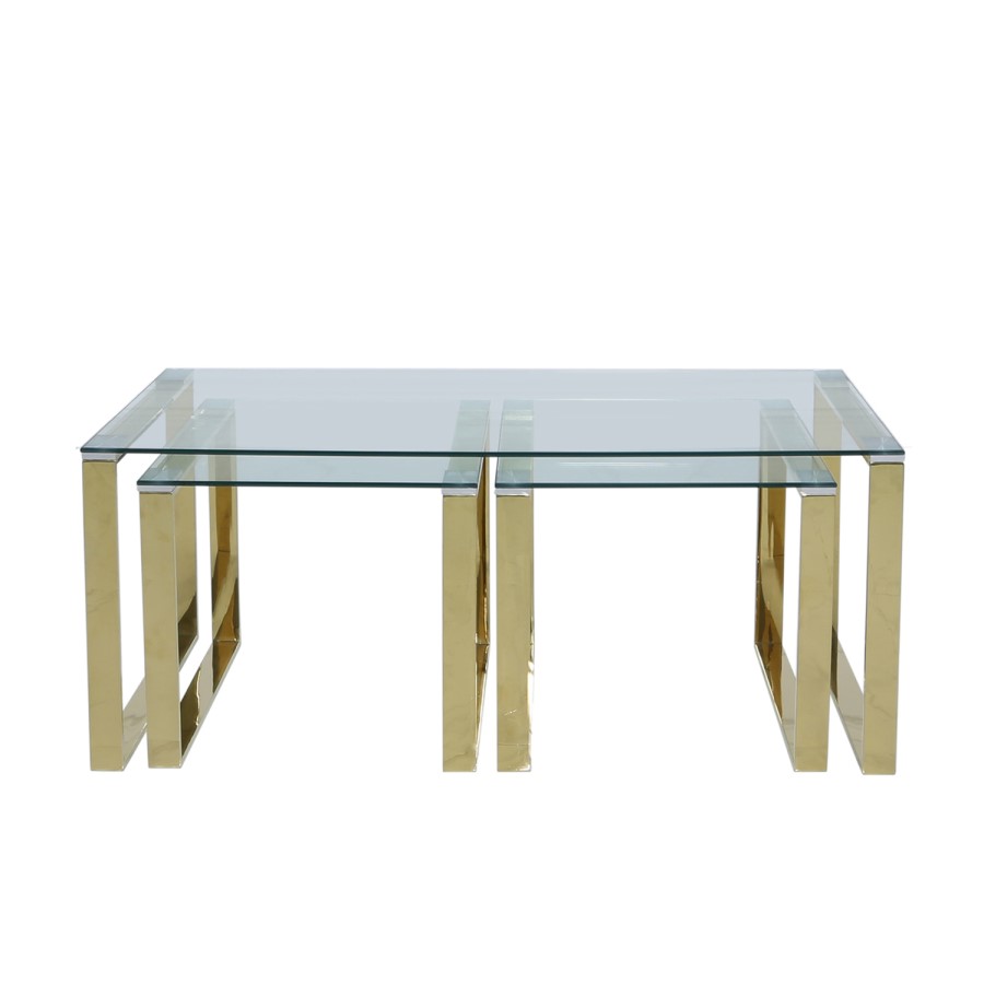 Rectangular Gold Glass Top Nest of 3 Tables - Amelia