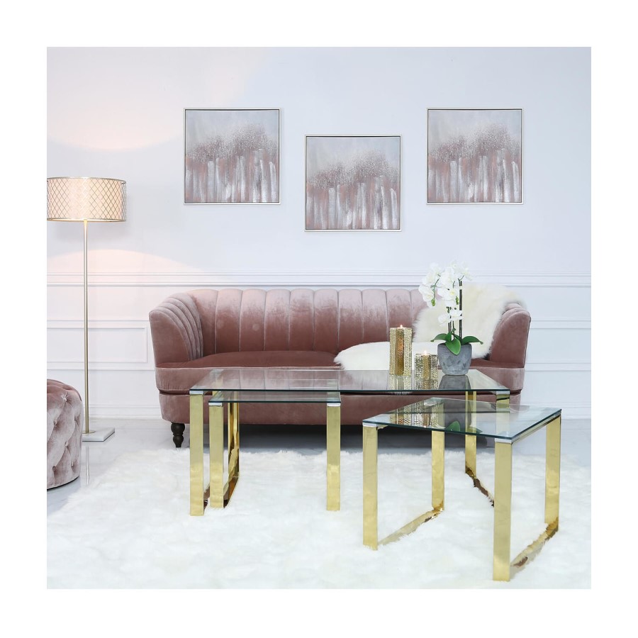 Rectangular Gold Glass Top Nest of 3 Tables - Amelia