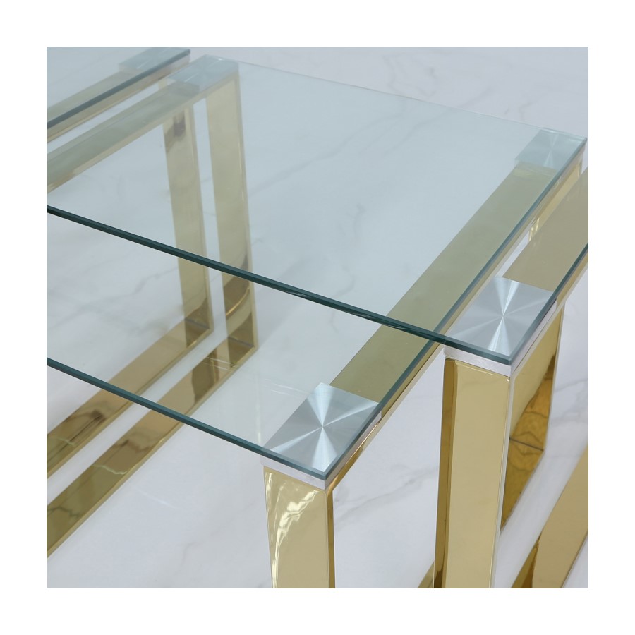 Rectangular Gold Glass Top Nest of 3 Tables - Amelia
