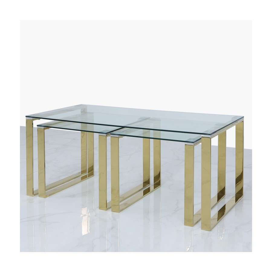 Rectangular Gold Glass Top Nest of 3 Tables - Amelia