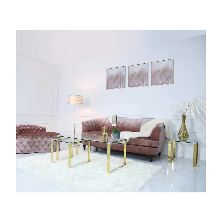 Rectangular Gold Glass Top Nest of 3 Tables - Amelia