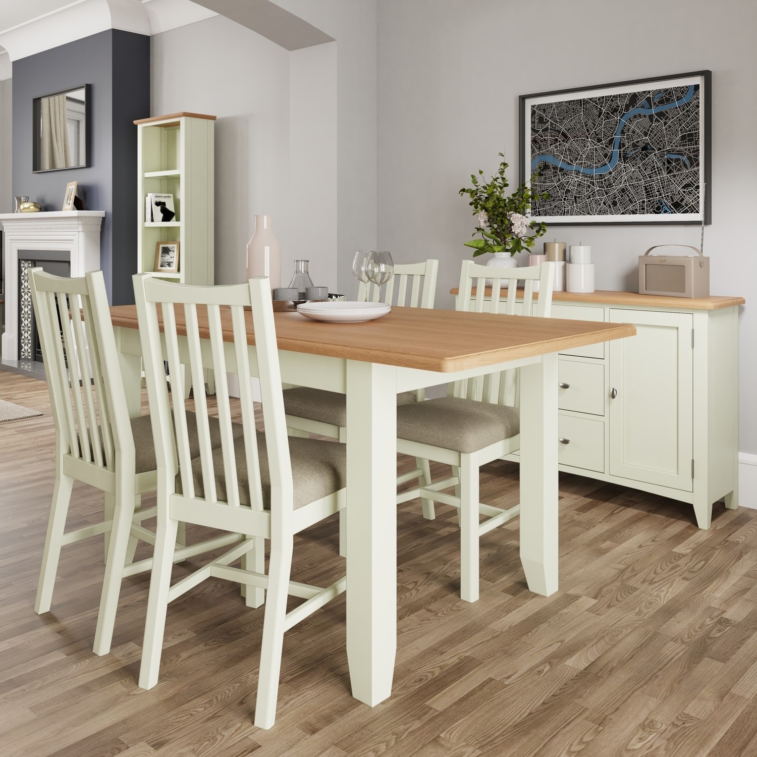 Bourton Large Extending Dining Table in White and Light Oak - Furniture123