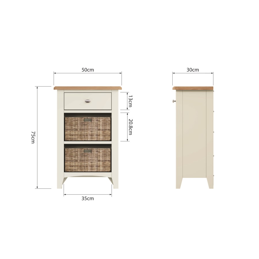 Bourton 1 Drawer 2 Basket Storage Unit in Cream and Light Oak