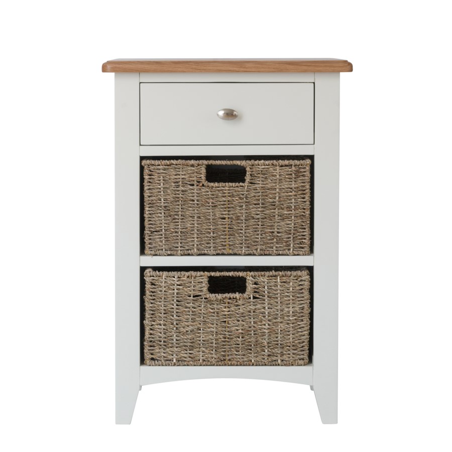 Bourton 1 Drawer 2 Basket Storage Unit in Cream and Light Oak