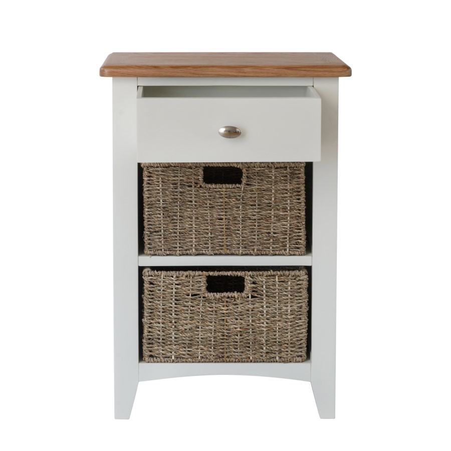 Bourton 1 Drawer 2 Basket Storage Unit in Cream and Light Oak