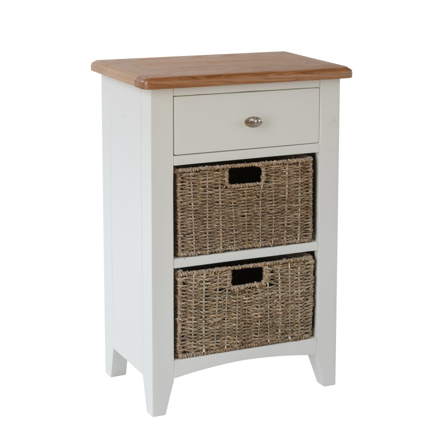 Bourton 1 Drawer 2 Basket Storage Unit in Cream and Light Oak