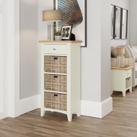 Bourton 1 Drawer 3 Basket Storage Unit in White and Light Oak