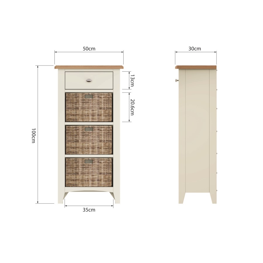 Bourton 1 Drawer 3 Basket Storage Unit in White and Light Oak