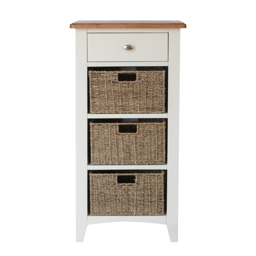 Bourton 1 Drawer 3 Basket Storage Unit in White and Light Oak