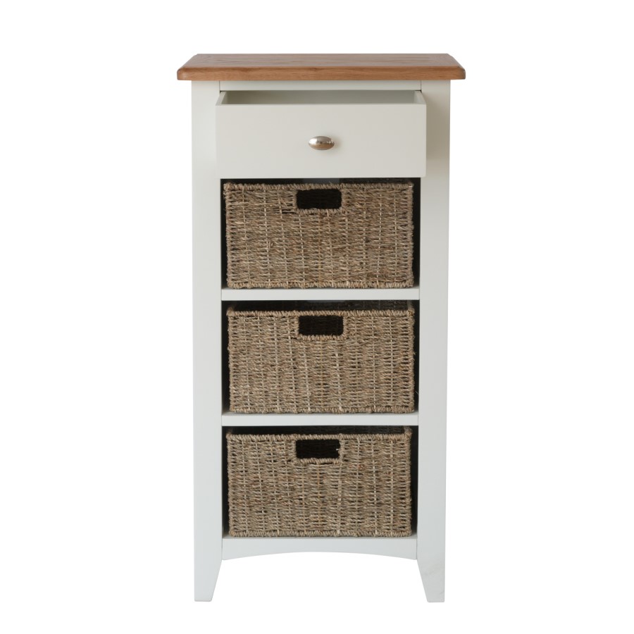 Bourton 1 Drawer 3 Basket Storage Unit in White and Light Oak