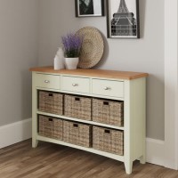 Bourton 3 Drawer 6 Basket Storage Unit in Cream and Light Oak