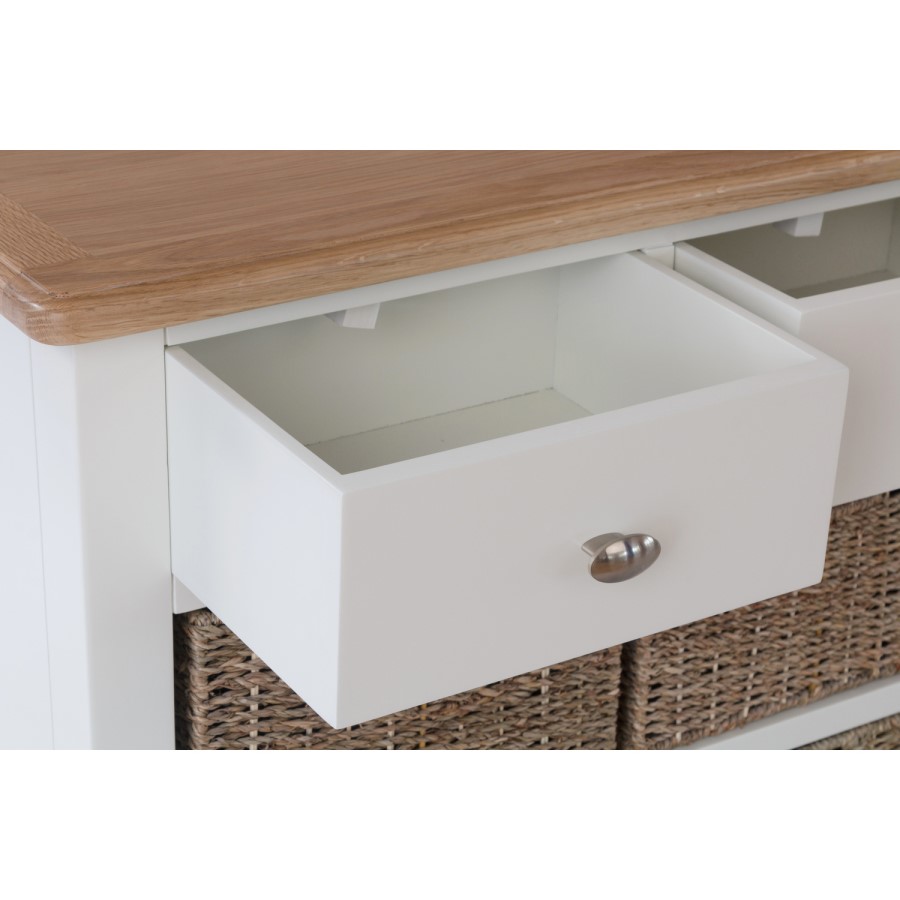 Bourton 3 Drawer 6 Basket Storage Unit in Cream and Light Oak