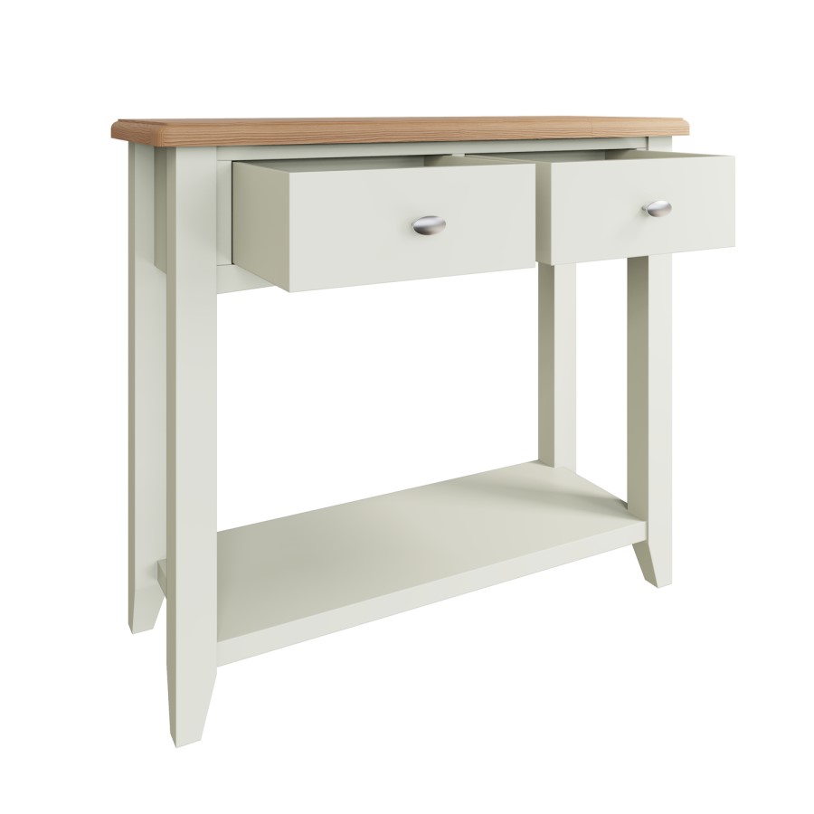 Bourton 2 Drawer Console Table in White and Light Oak