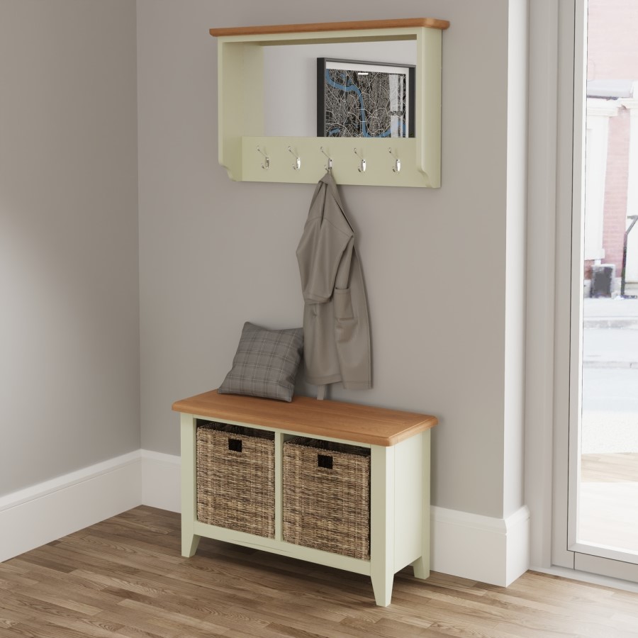 Bourton Hall Wall Mounted Coat Rack in Cream and Light Oak