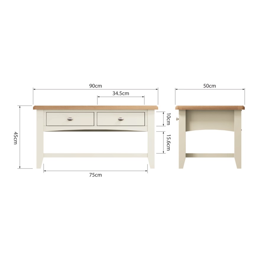 Small Bourton Large Coffee Table in Cream and Light Oak