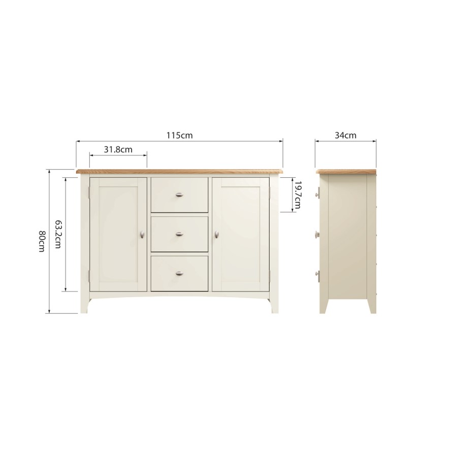 Bourton 3 Drawer Sideboard in White and Light Oak