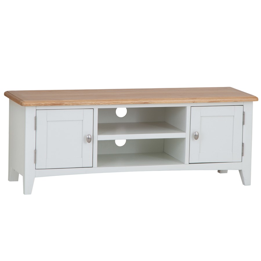 Bourton Large TV Unit in White and Light Oak