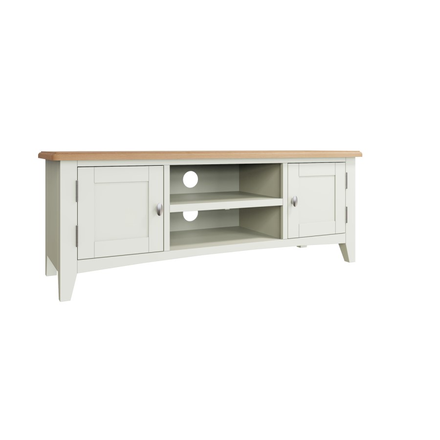 Bourton Large TV Unit in White and Light Oak