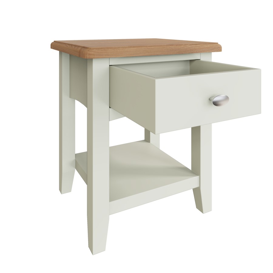 Bourton 1 Drawer Lamp Table in White and Light Oak