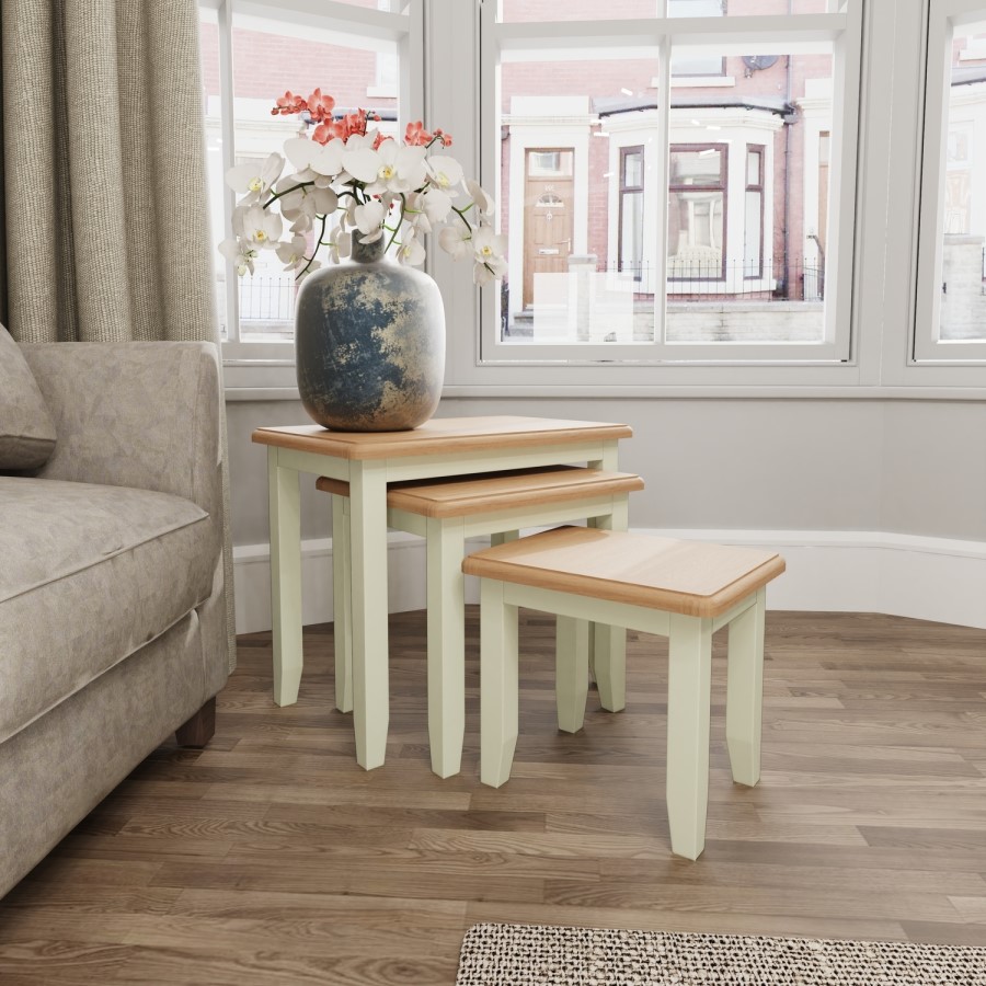 Bourton Nest of 3 Tables in Cream and Light Oak