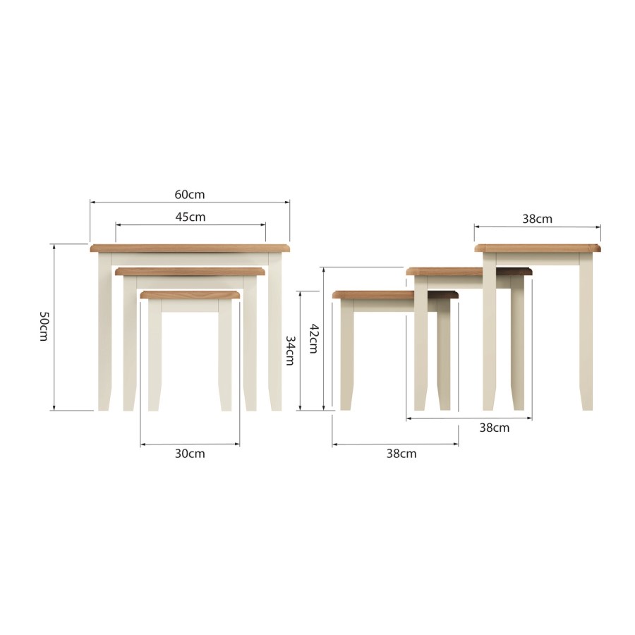 Bourton Nest of 3 Tables in Cream and Light Oak