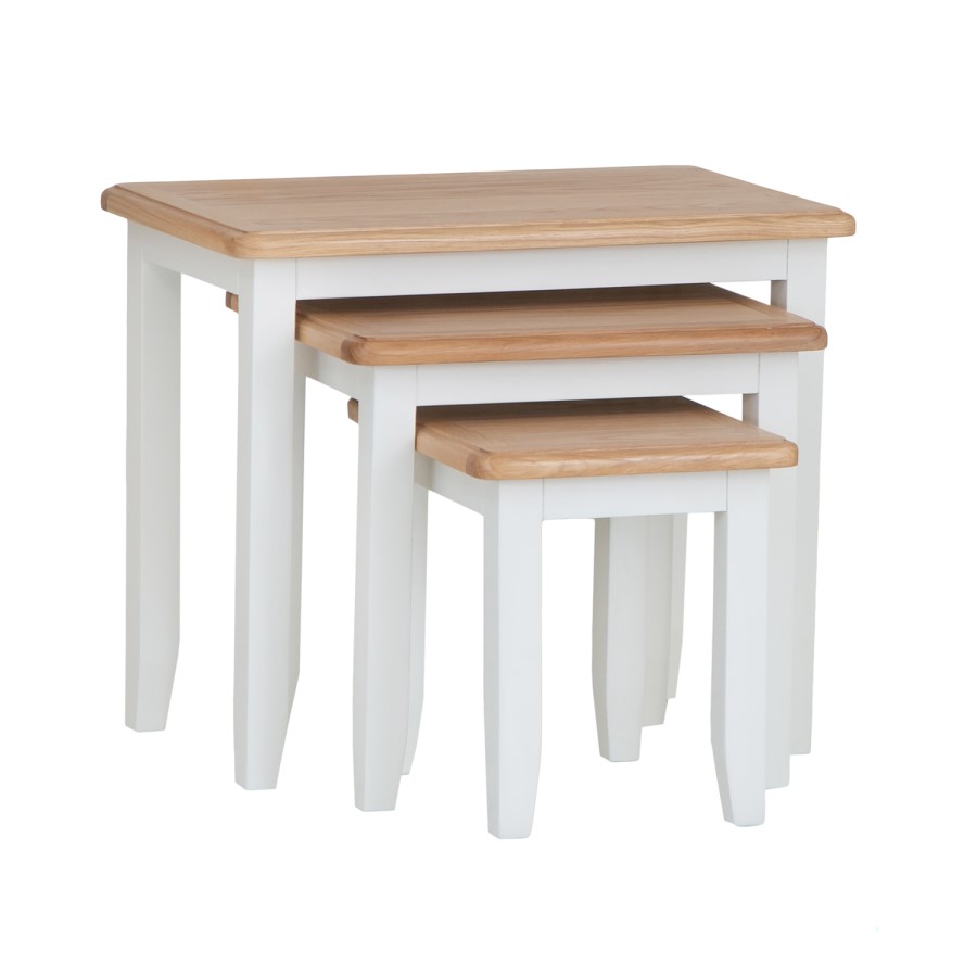 Bourton Nest of 3 Tables in Cream and Light Oak