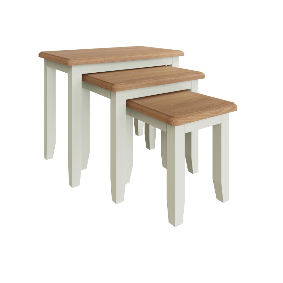 Bourton Nest of 3 Tables in Cream and Light Oak