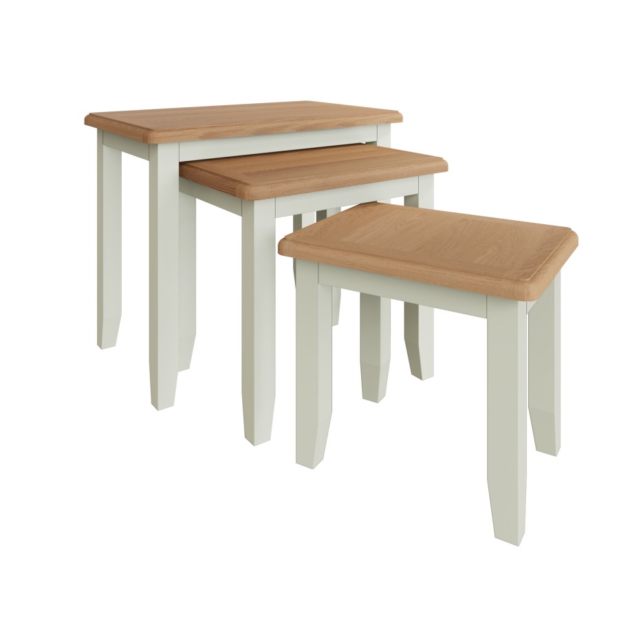 Bourton Nest of 3 Tables in Cream and Light Oak