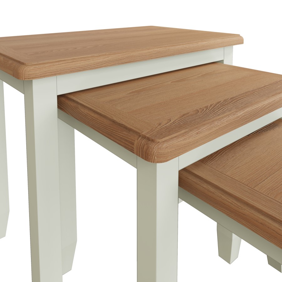 Bourton Nest of 3 Tables in Cream and Light Oak