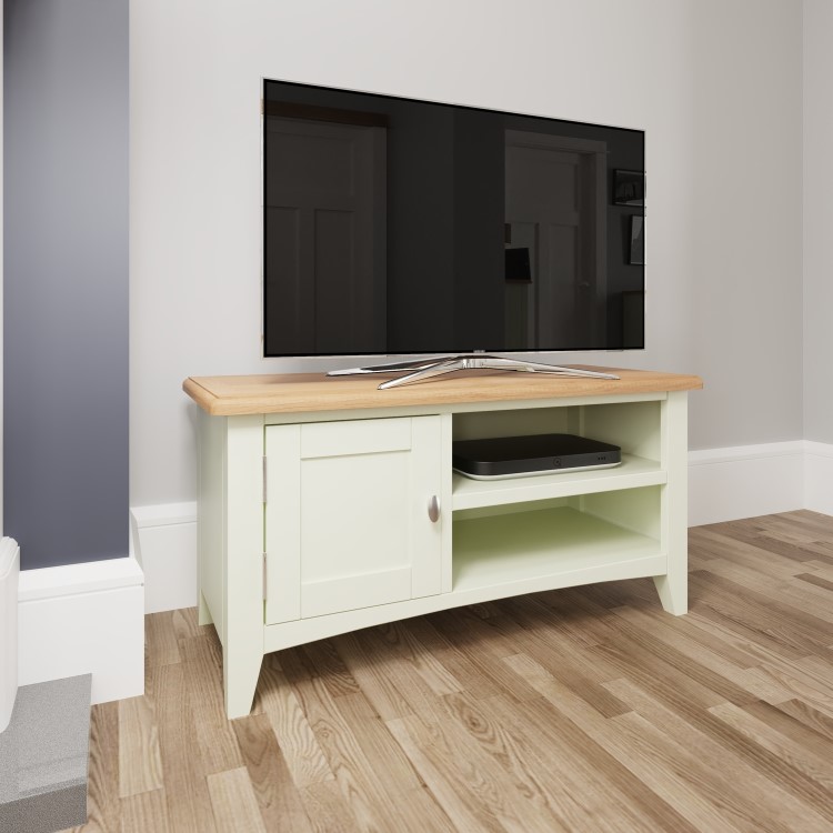 Bourton TV Unit in Cream and Light Oak