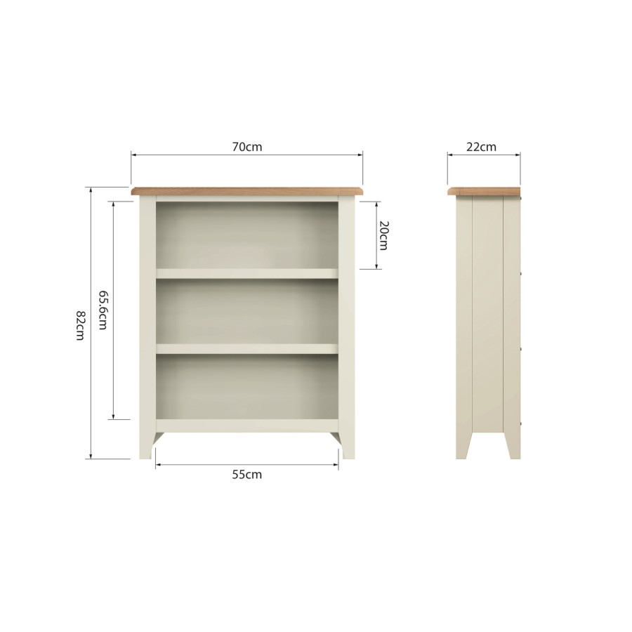 Bourton Small Wide Bookcase in Cream and Light Oak