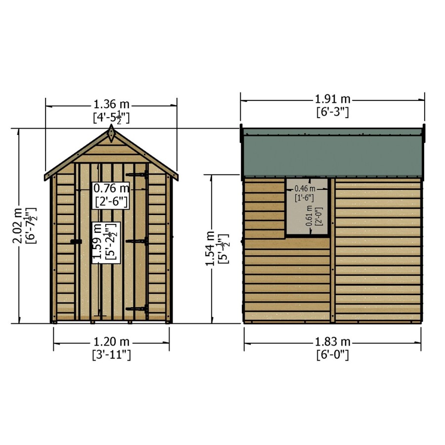 Garden Storage Wooden Garden Shed with Windows - 6ft x 4ft