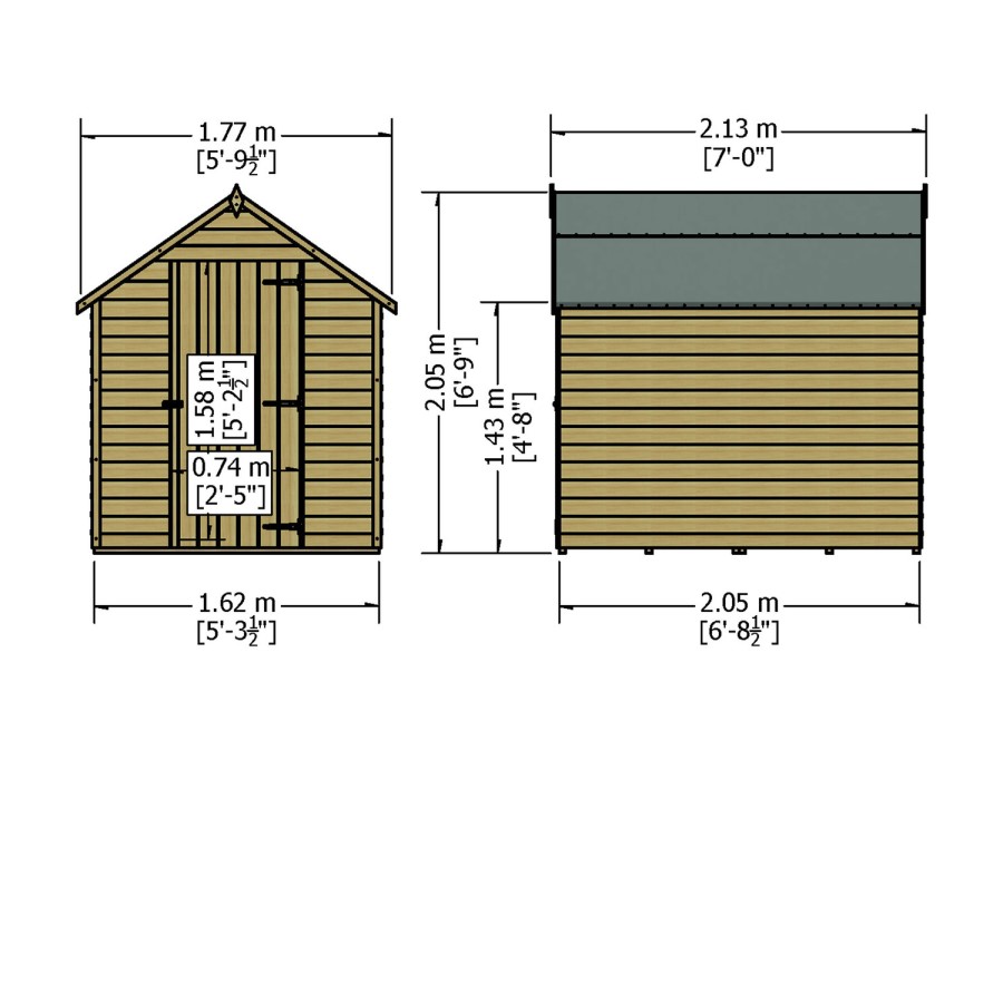 Large Wooden Outdoor Garden Shed  - 7ft x 5ft