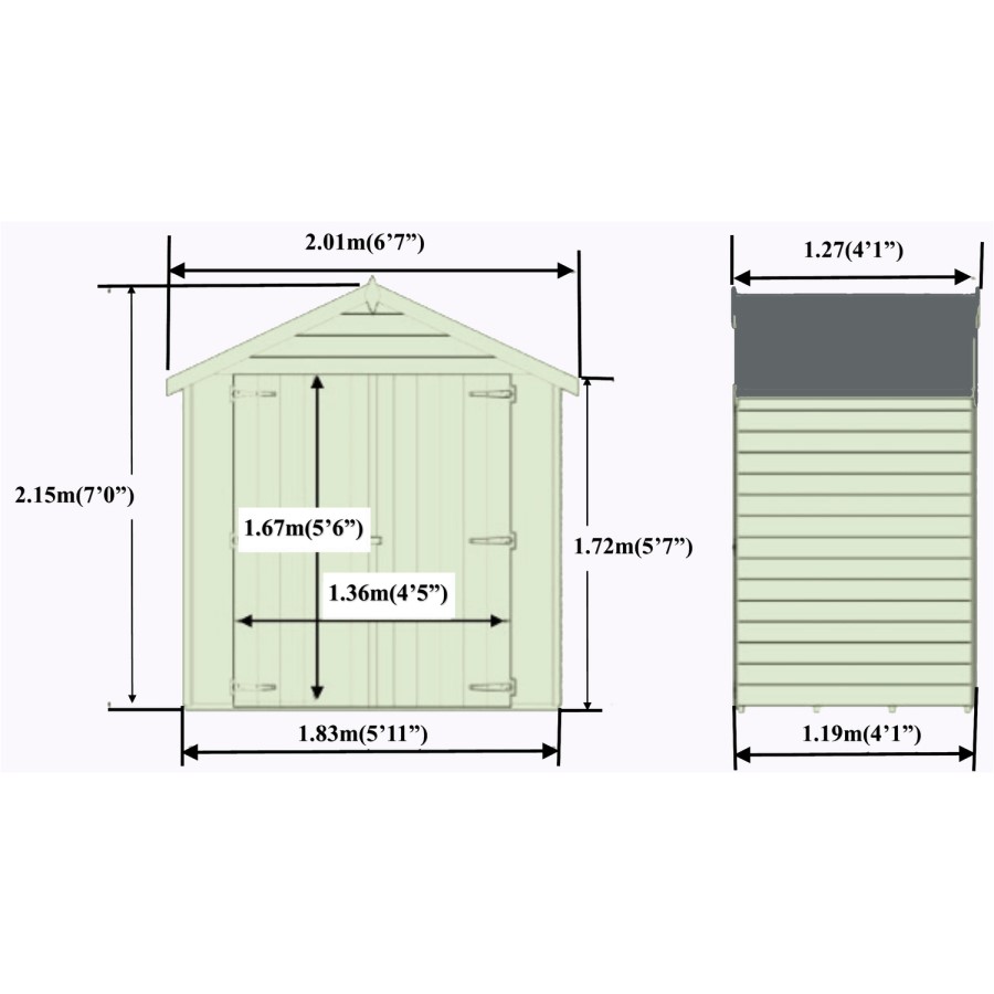 Wooden Outdoor Storage Shed with Double Doors 4ft x 6ft