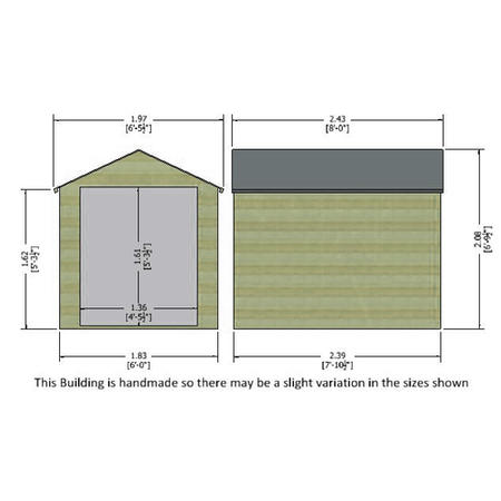 Wooden Storage Double Door Garden Shed - 8ft x 6ft