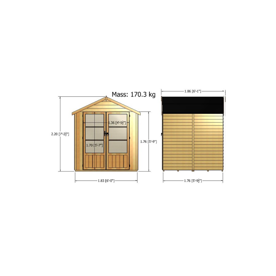 Oatland Summerhouse with Double Doors - 220cm x 183cm -Shire