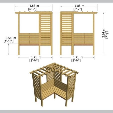 Wooden Corner Garden Arbour with Bench - 6ft x 6ft - Shire