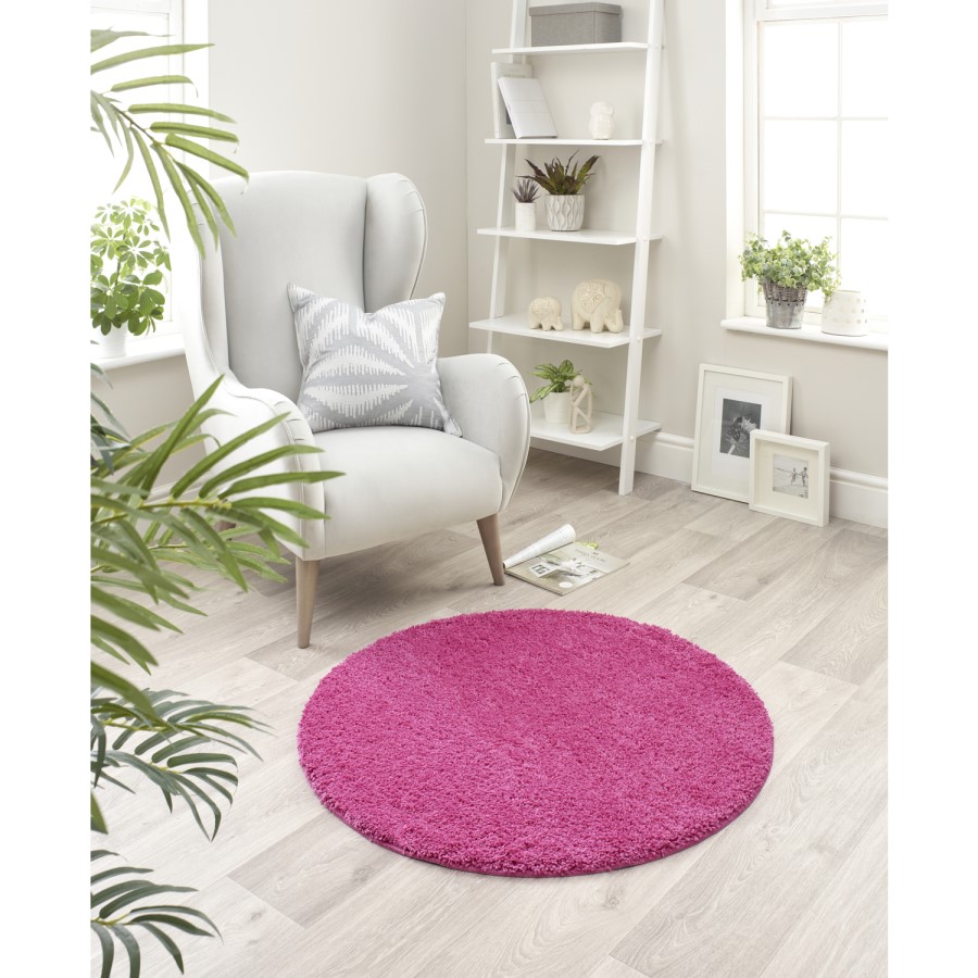Ripley Shaggy Stain Resistant Round Pink Rug - 100x100cm