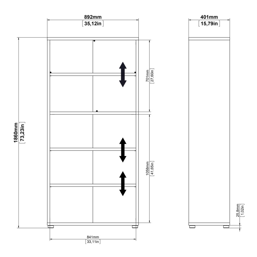 Prima 4 Shelf Bookcase in Oak