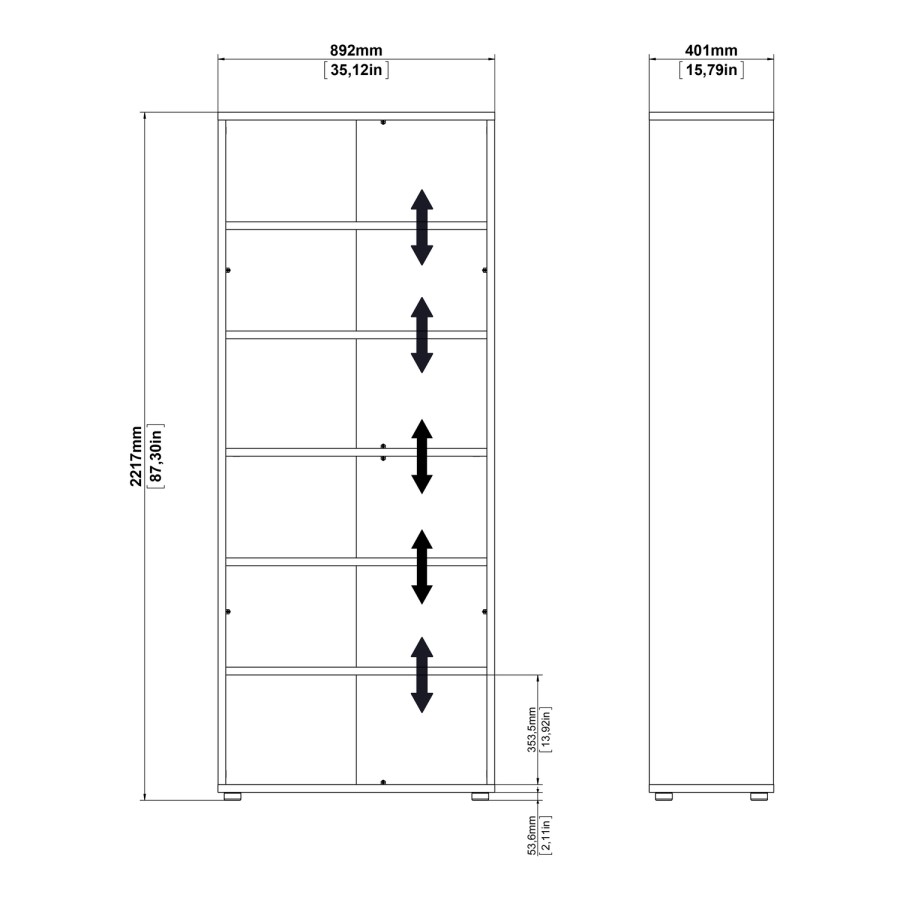 Prima 5 Shelf Bookcase in Oak
