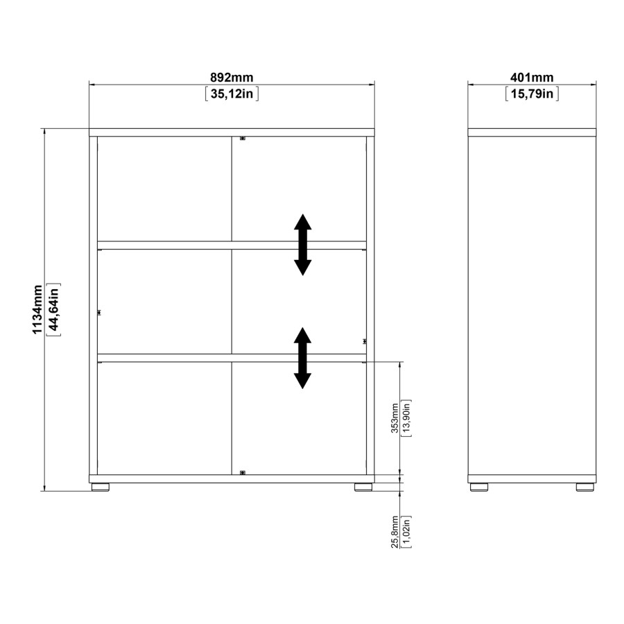 Prima 2 Shelf Bookcase in Black woodgrain